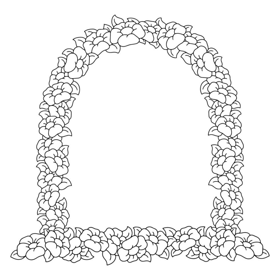 Beautiful flower frame. Coloring page. Design element for greeting card, wedding invitation, birthday. vector