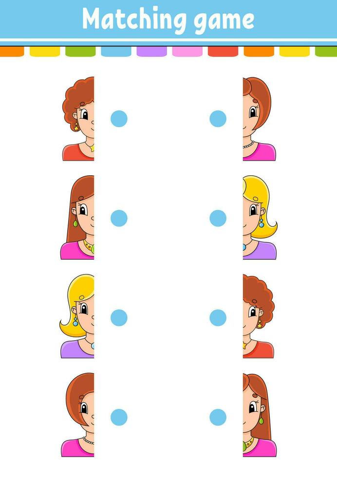 Matching game. Draw a line. Education developing worksheet. Activity page with color pictures. Riddle for children. Isolated vector illustration. Cute character. Cartoon style.