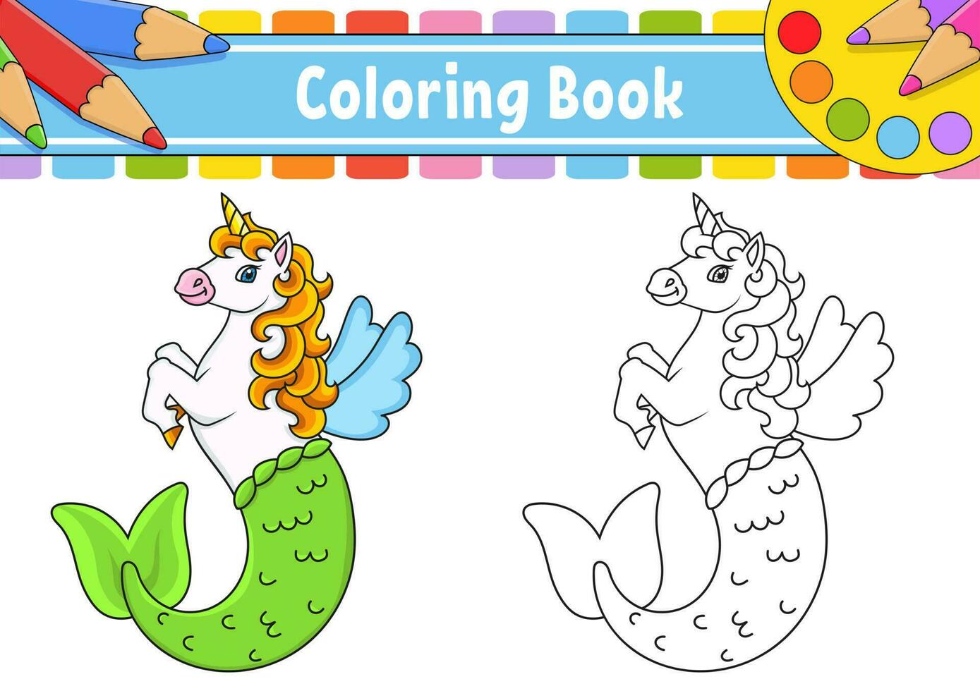 colorante libro para niños. linda sirena unicornio. dibujos animados personaje. vector ilustración. negro contorno. aislado en blanco antecedentes.