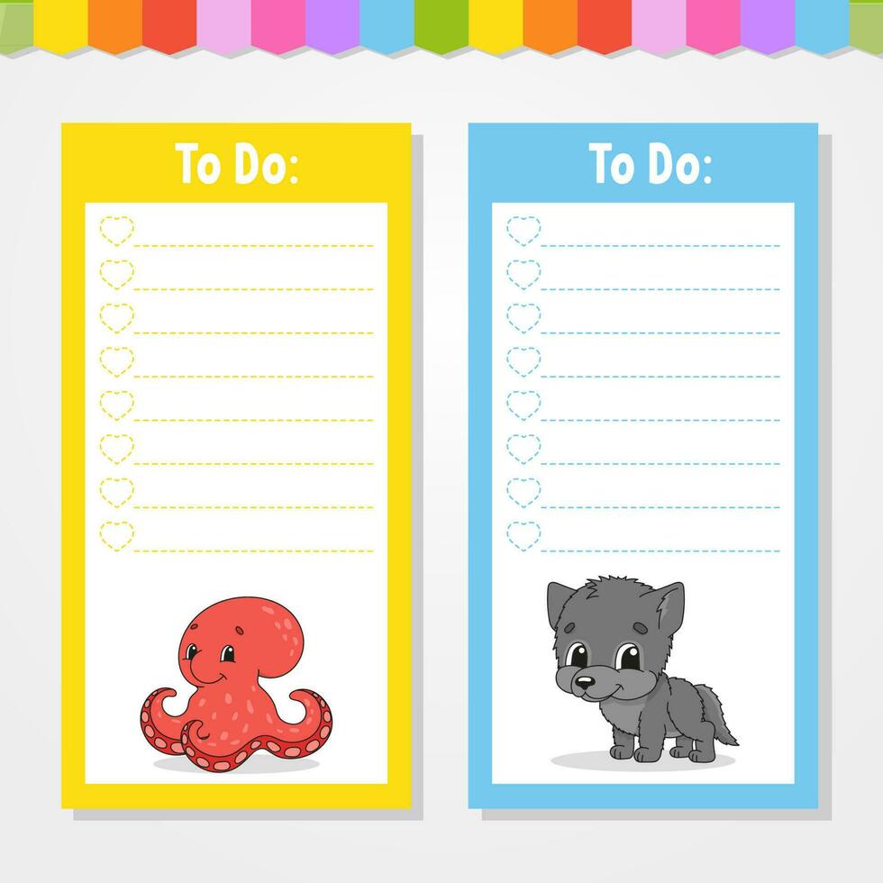 To do list for kids. Empty template. The rectangular shape. Isolated color vector illustration. Funny character. cartoon style. For the diary, notebook, bookmark.