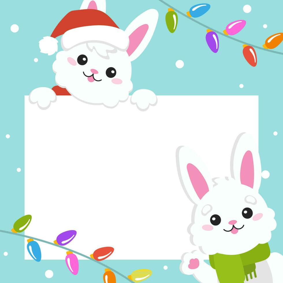 Cartoon character christmas rabbit. Colorful vector illustration. Isolated on color background. Design element. Template for your design, books, stickers, cards.