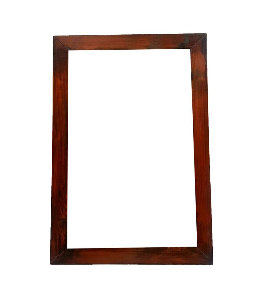 Brown wooden frame isolated on white background with clipping path or make selection. Mockup object and wood picture frame photo