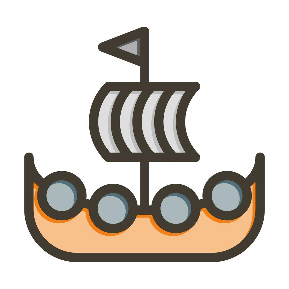 Viking Ship Vector Thick Line Filled Colors Icon Design