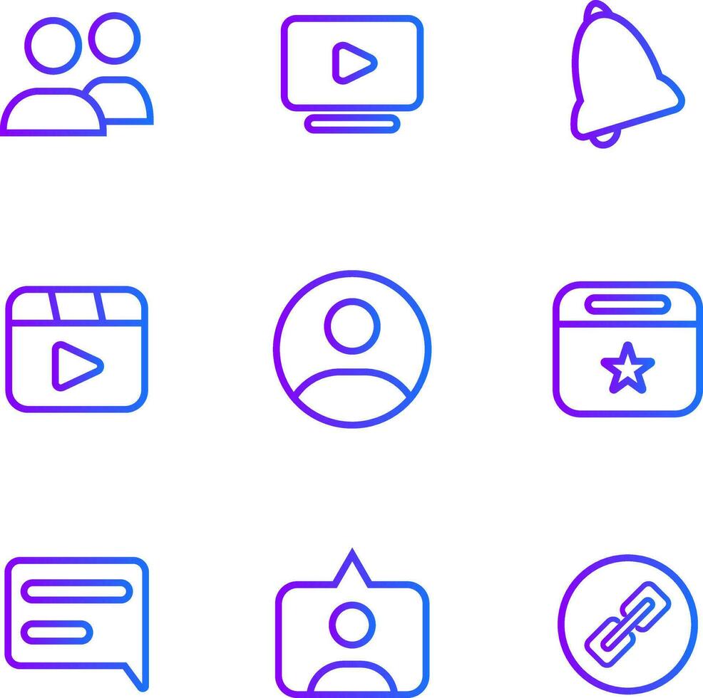 a small collection of media symbol gradient line icons in one vector
