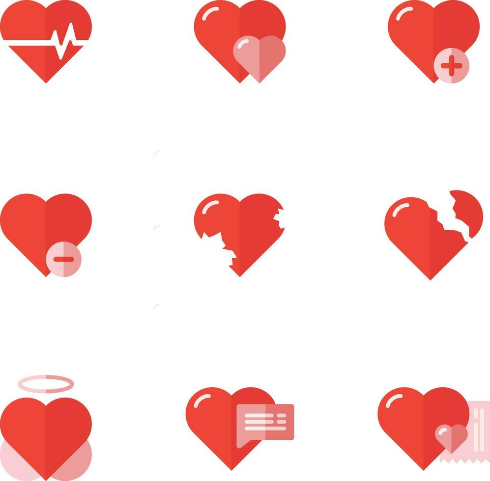 a small collection of red flat icons of heart symbols in one vector