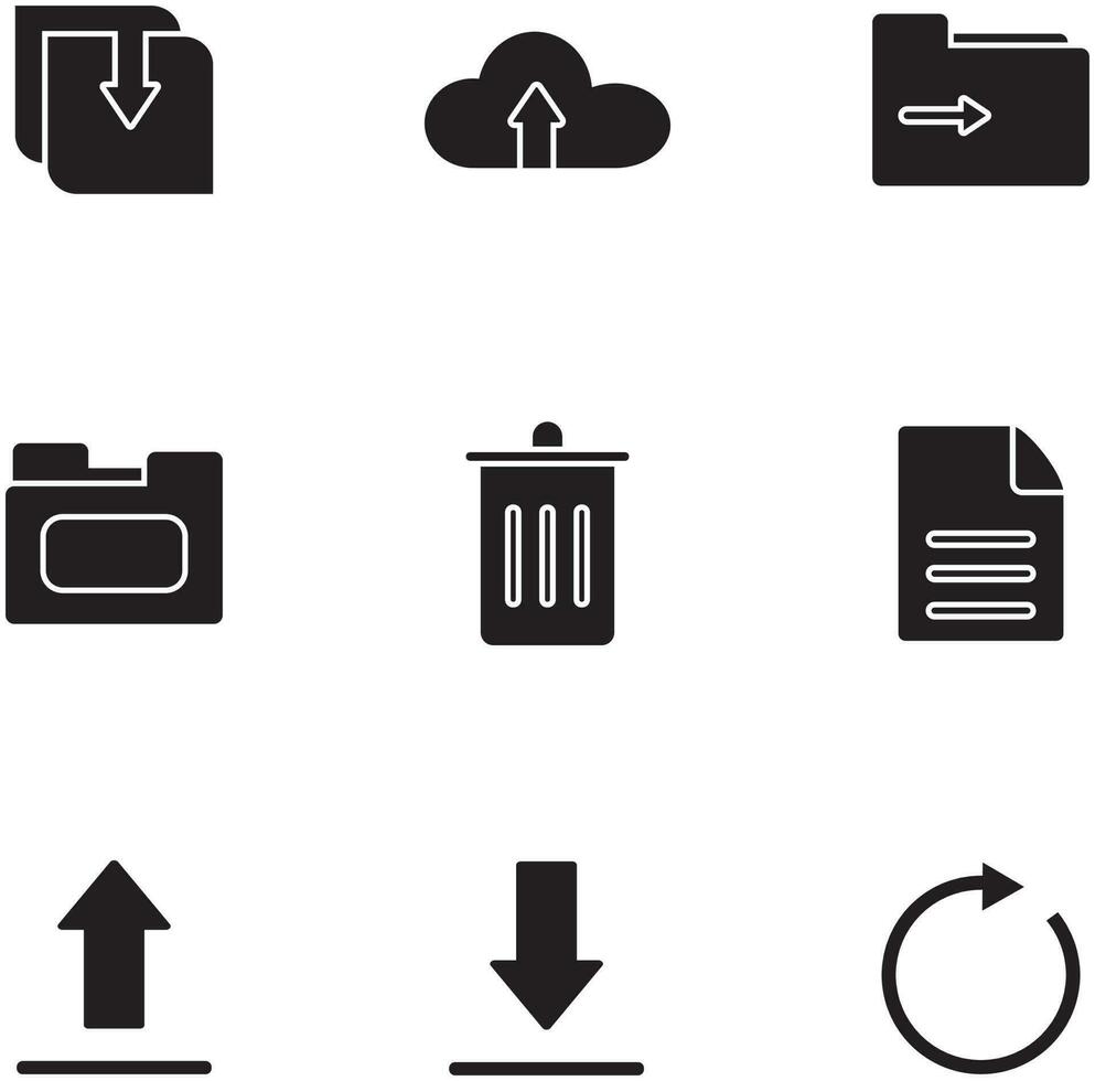 a small collection of black solid icons of media symbols in one vector