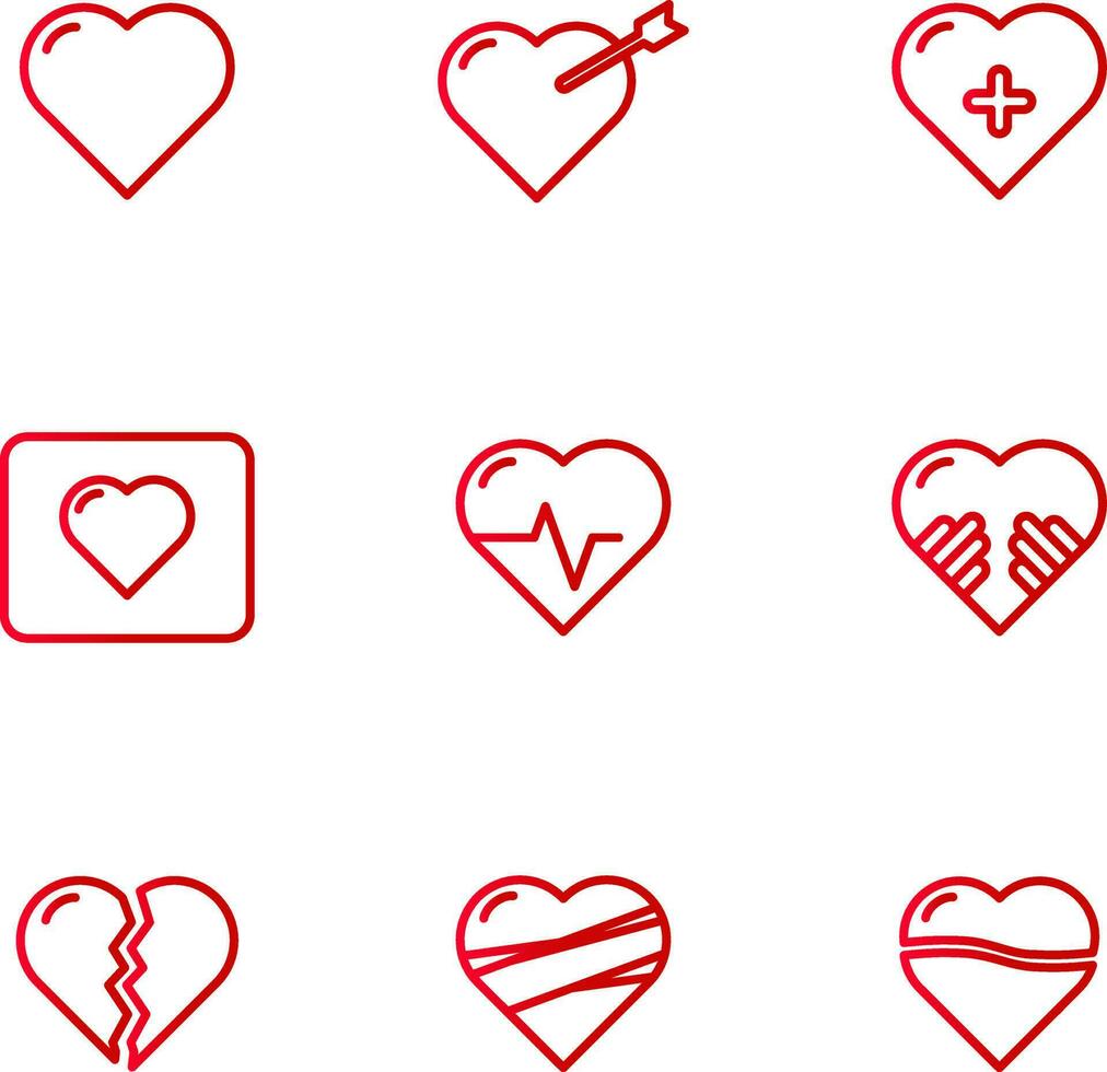un pequeño colección de corazón símbolo degradado línea íconos en uno vector