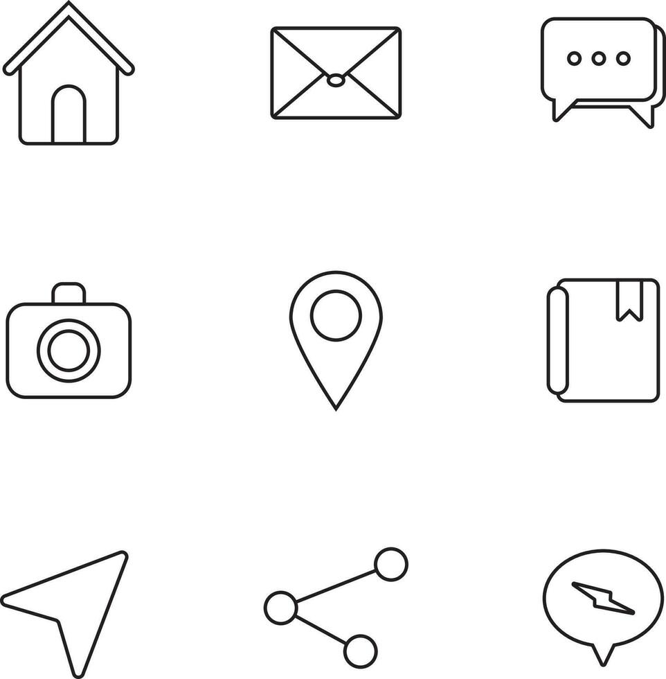 a small collection of black line icons of media symbols in one vector