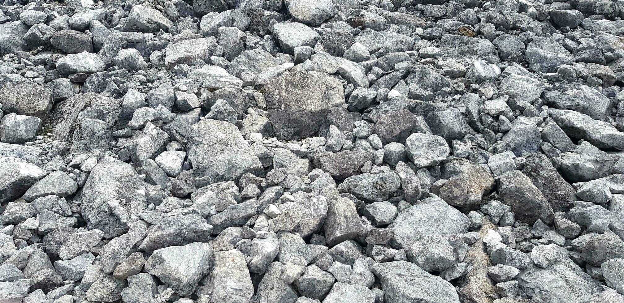 Group of gray stone or rock on ground for background or wallpaper. Hard material add Heavy object photo