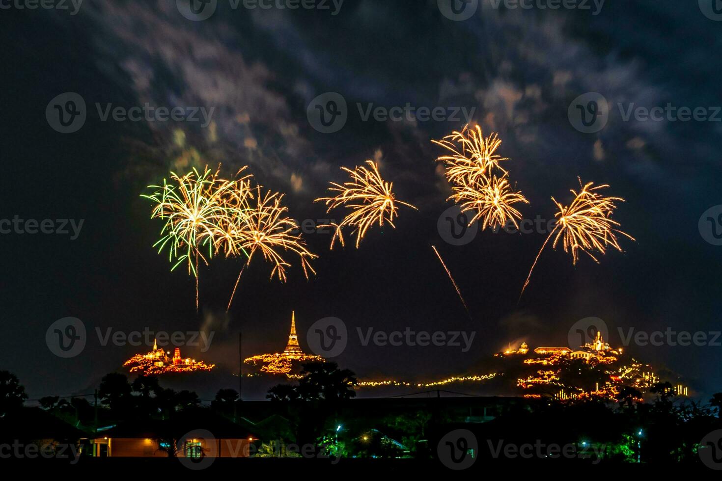 fireworks celebration in the dark sky photo