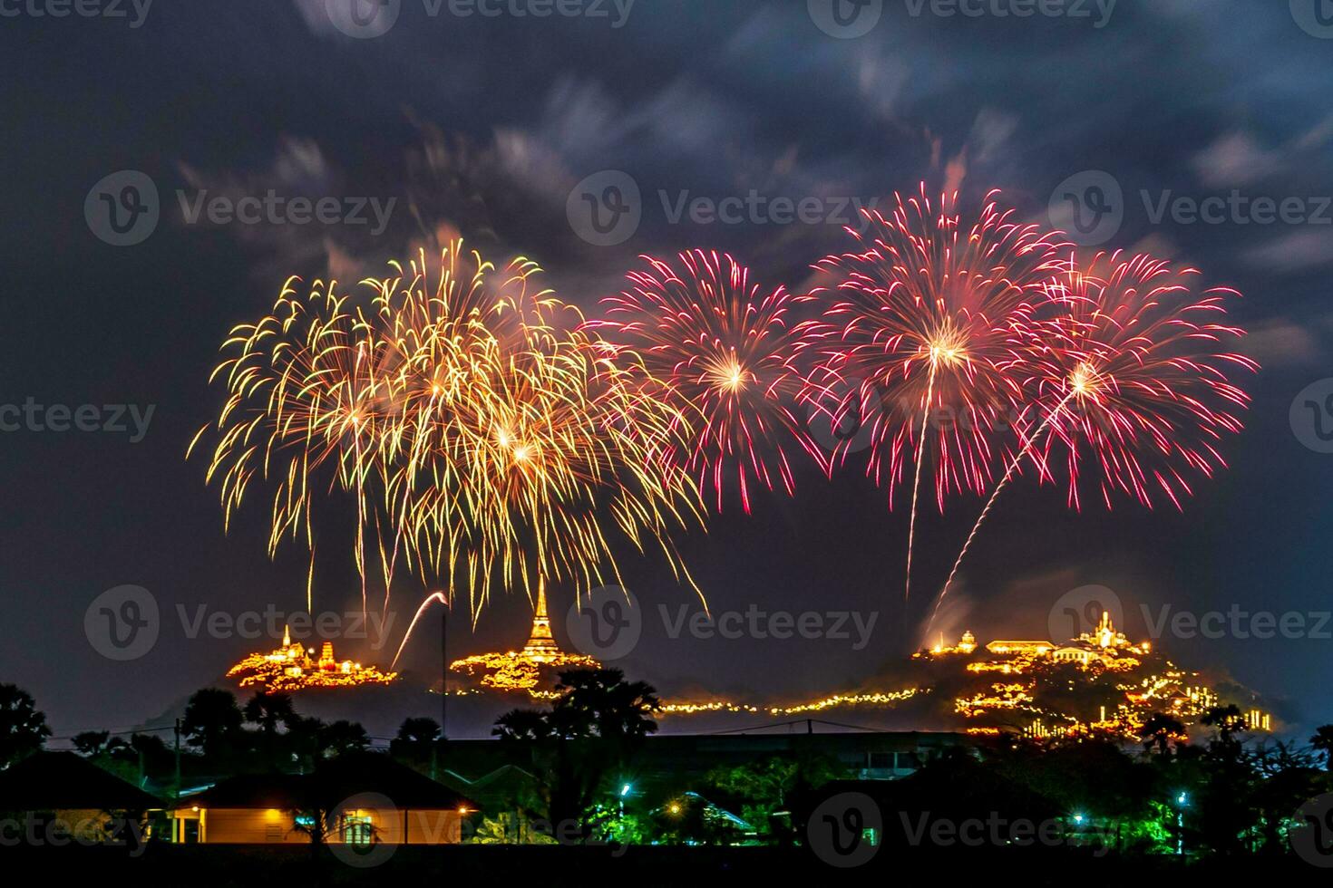 fireworks celebration in the dark sky photo