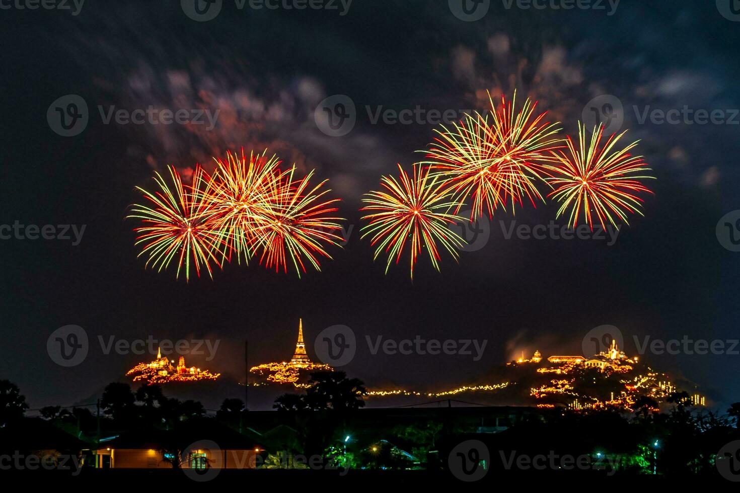 fireworks celebration in the dark sky photo