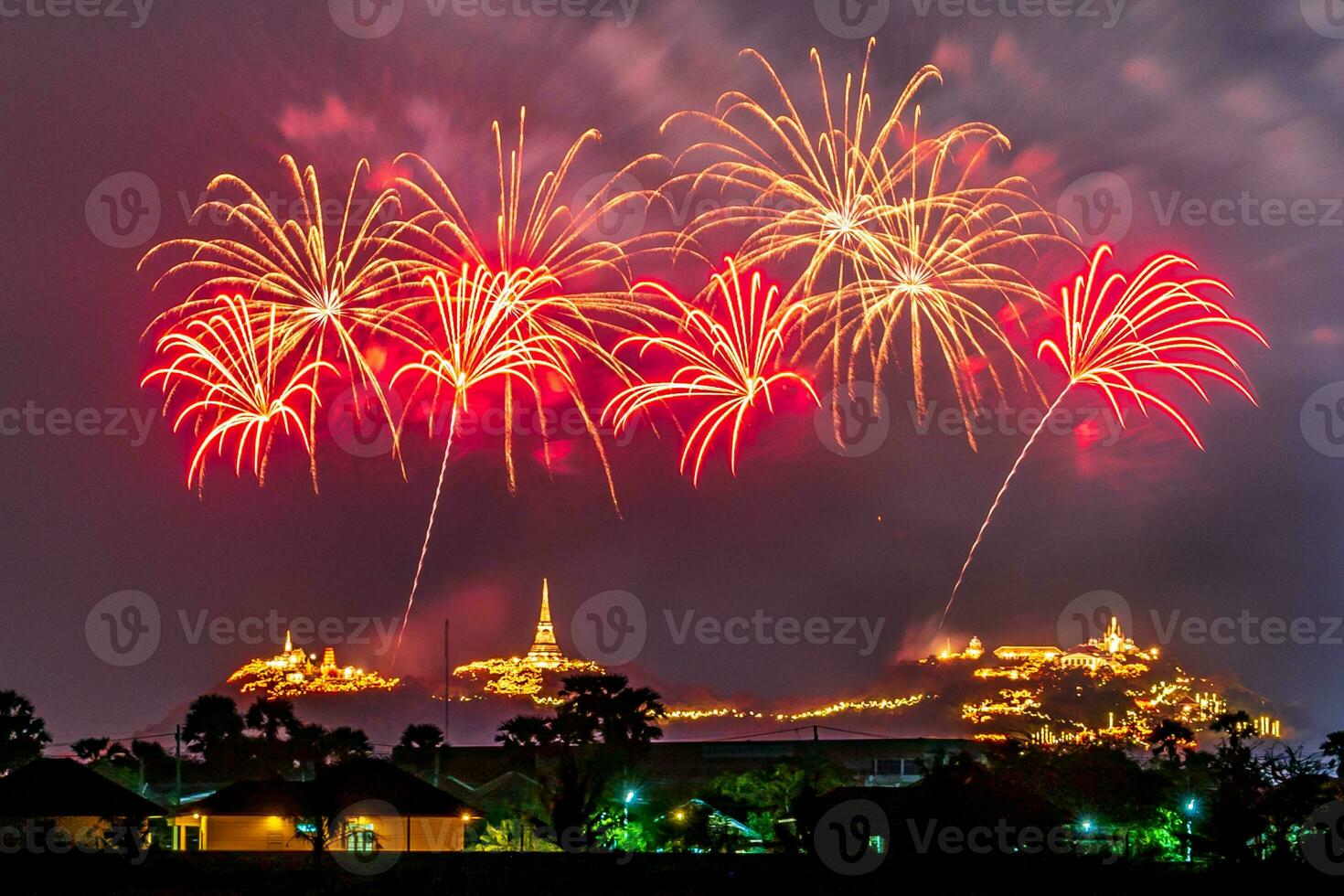 fireworks celebration in the dark sky photo