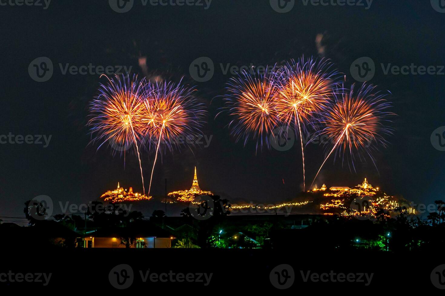 fireworks celebration in the dark sky photo
