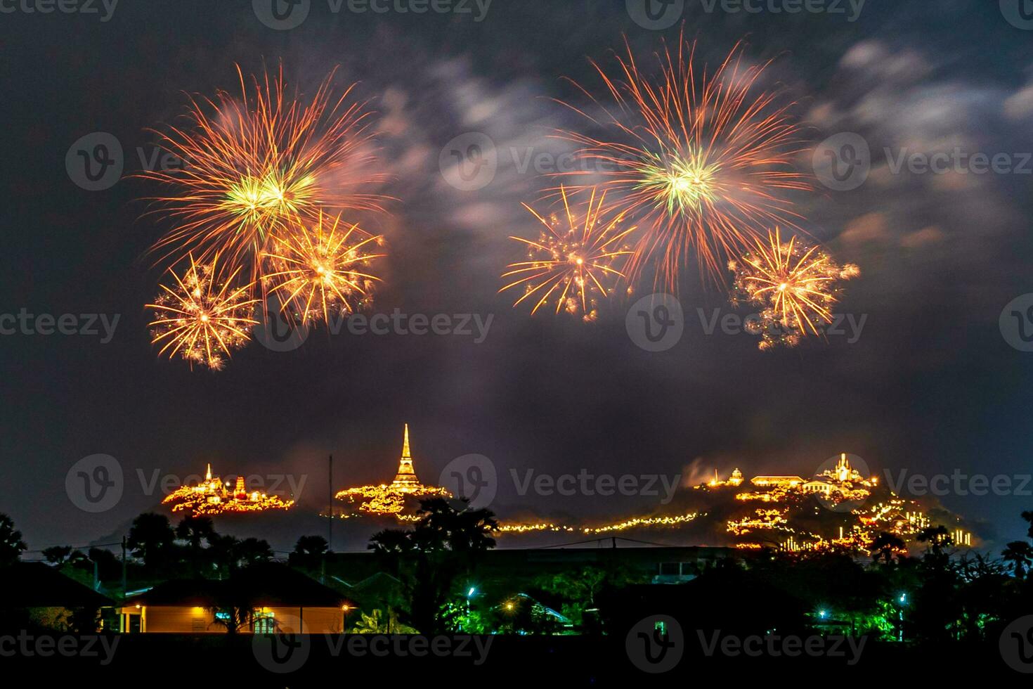 fireworks celebration in the dark sky photo