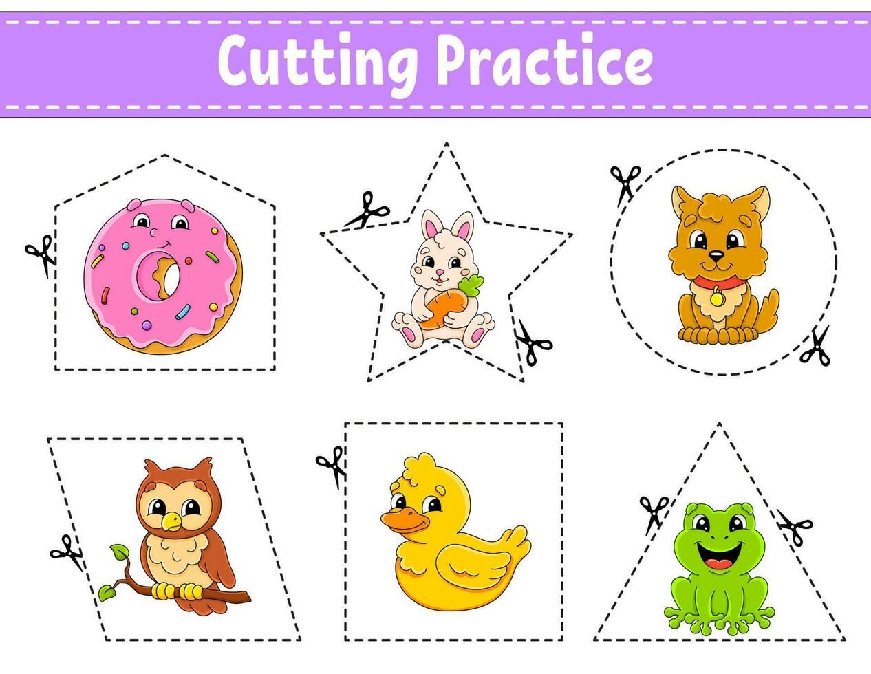 Cutting practice for kids. Education developing worksheet. Activity page. . vector