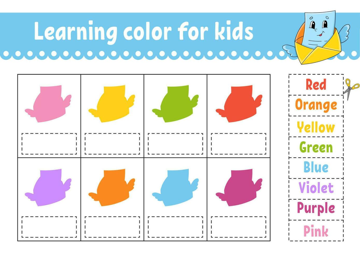 Learning color for kids. Education developing worksheet. Activity page with color pictures. Riddle for children. vector