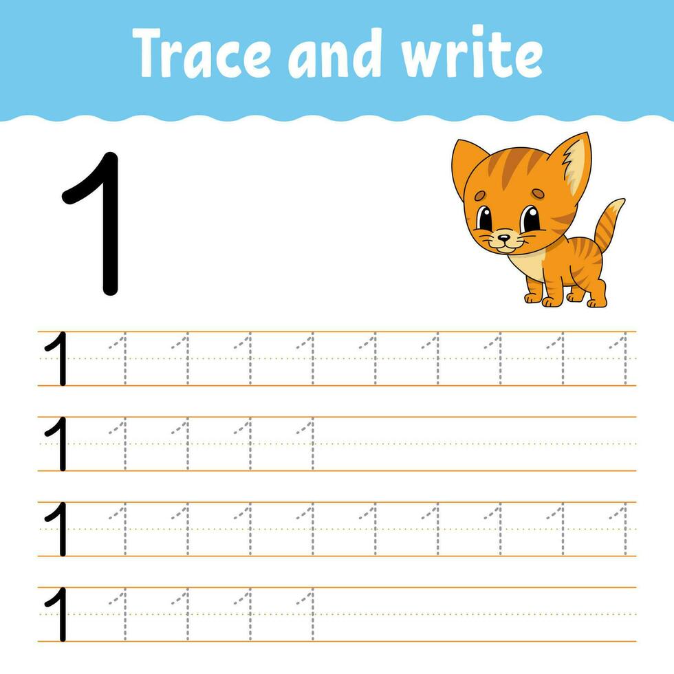 Learn Numbers. Trace and write. Handwriting practice. Learning numbers for kids. Education developing worksheet. Color activity page. Vector illustration.