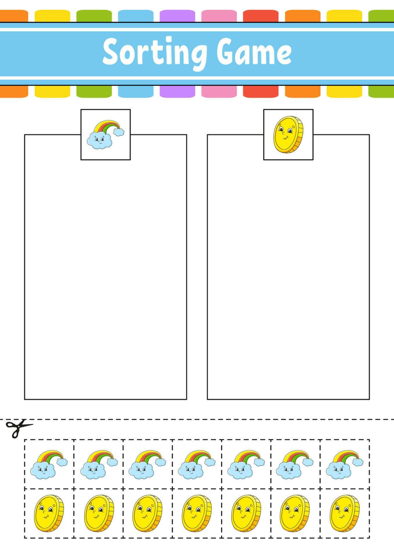 Sorting game for kids. Cut and glue. Education developing worksheet ...