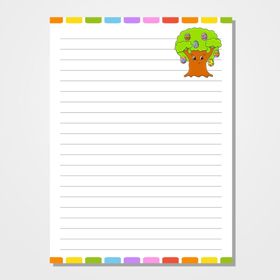 Sheet template for notebook, notepad, diary. Lined paper. Cute character. Easter theme. Isolated vector illustration. cartoon style.