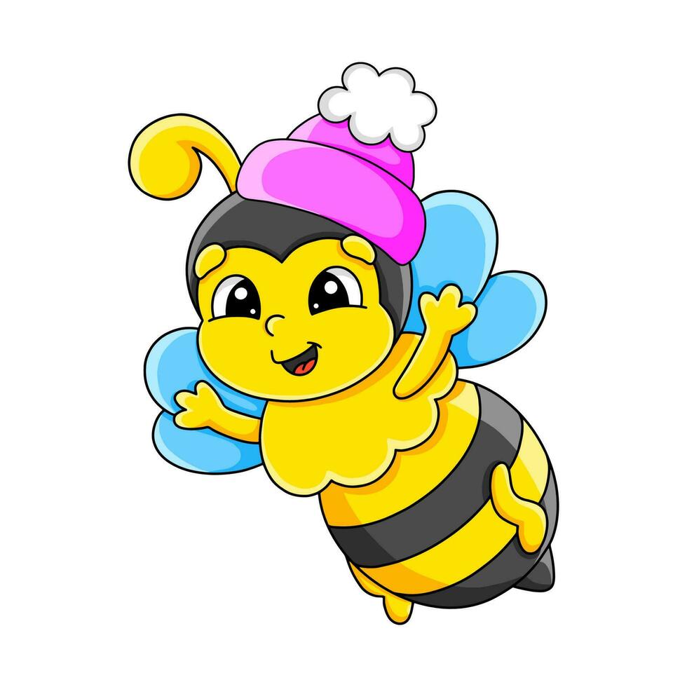 dibujos animados personaje abeja en sombrero. aislado en blanco antecedentes. diseño elemento. modelo para tu diseño, libros, pegatinas, tarjetas vector ilustración.