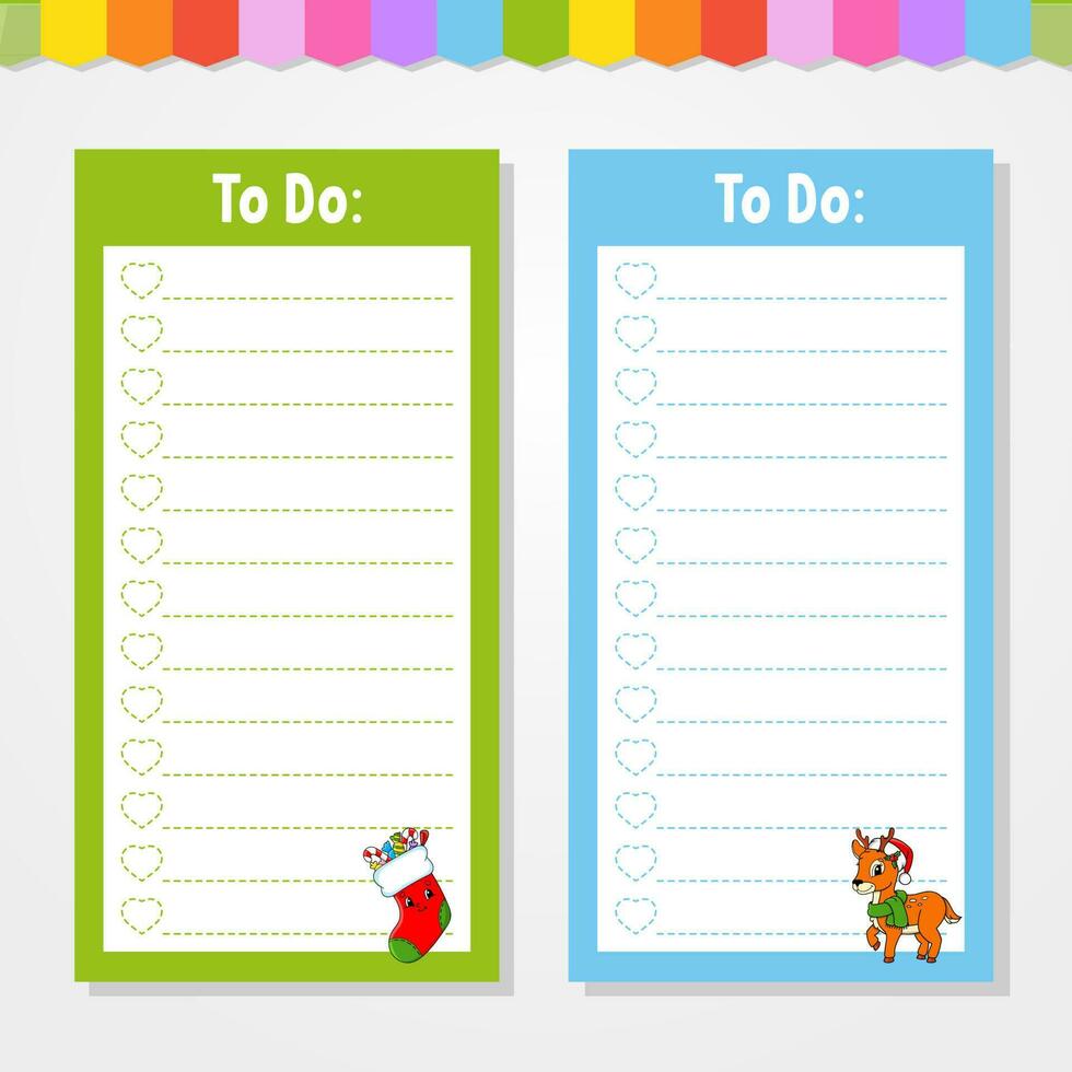 To do list for kids. Empty template. The rectangular shape. Funny character. cartoon style. For the diary, notebook, bookmark. Vector illustration.