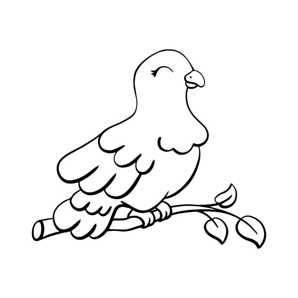 Dove is symbol peace and love. Coloring page for kids. Digital stamp. Cartoon style character. Vector illustration isolated on white background.