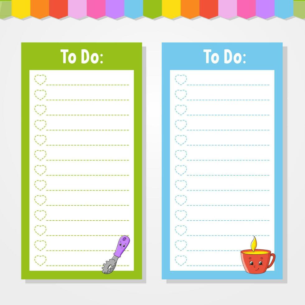 To do list for kids. Empty template. The rectangular shape. Isolated color vector illustration. Funny character. cartoon style. For the diary, notebook, bookmark.