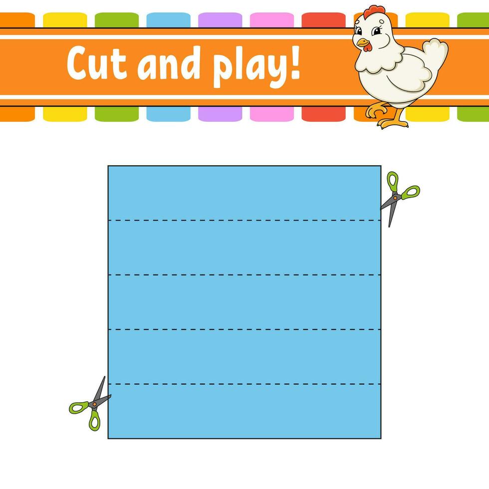 Cut and play. Logic puzzle for kids. Education developing worksheet. Learning game. Activity page. Cutting practice for preschool. Vector illustration.