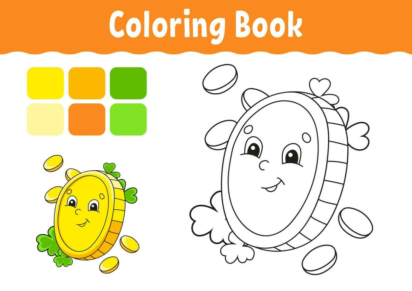 Coloring book for kids. Cheerful character. Cute cartoon style. Fantasy page for children. Black contour silhouette. Isolated on white background. Vector illustration.