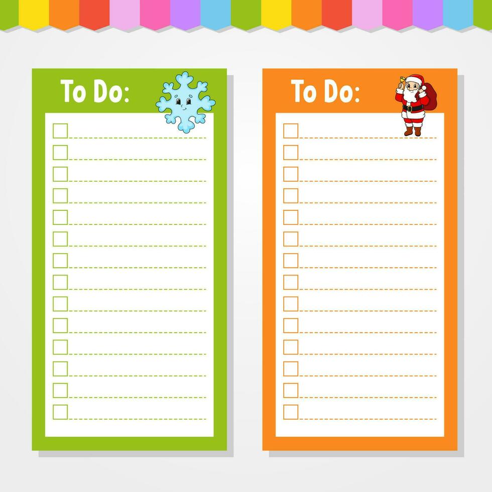 To do list for kids. Empty template. The rectangular shape. Funny character. cartoon style. For the diary, notebook, bookmark. Vector illustration.