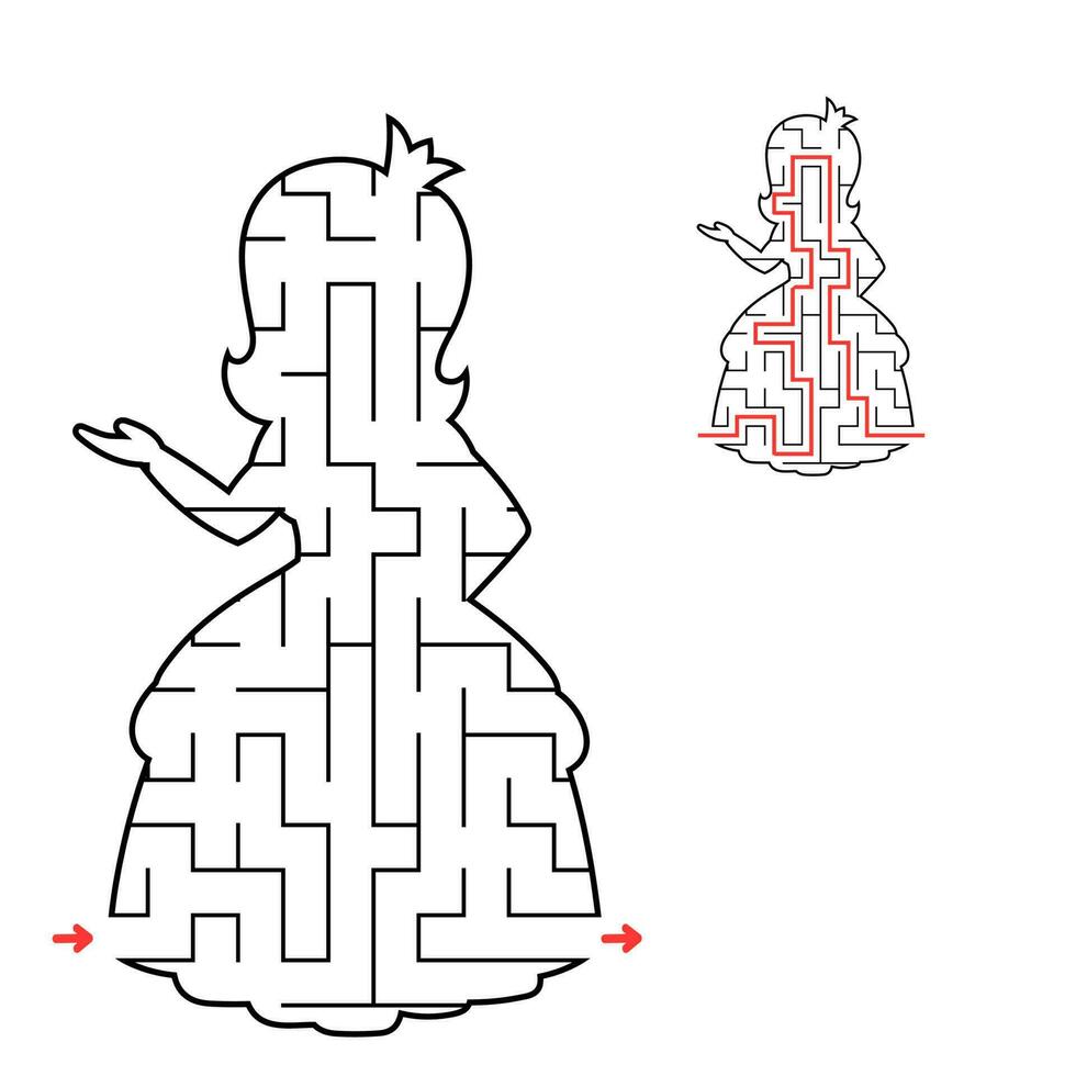 Abstract maze. Game for kids. Puzzle for children. Labyrinth conundrum. Find the right path. Education worksheet. With answer. vector