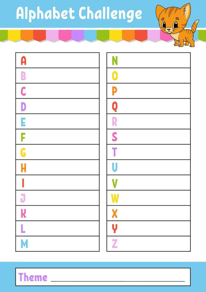 Alphabet challenge. Educational activity worksheet for kids and toddlers. Game for children. . vector