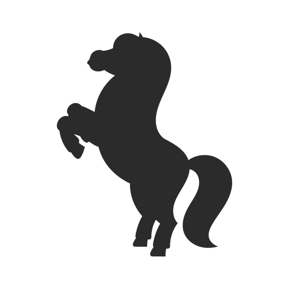 Black silhouette. Horse reared up. The farm animal stands on its hind legs. Cartoon style. Simple flat vector illustration.