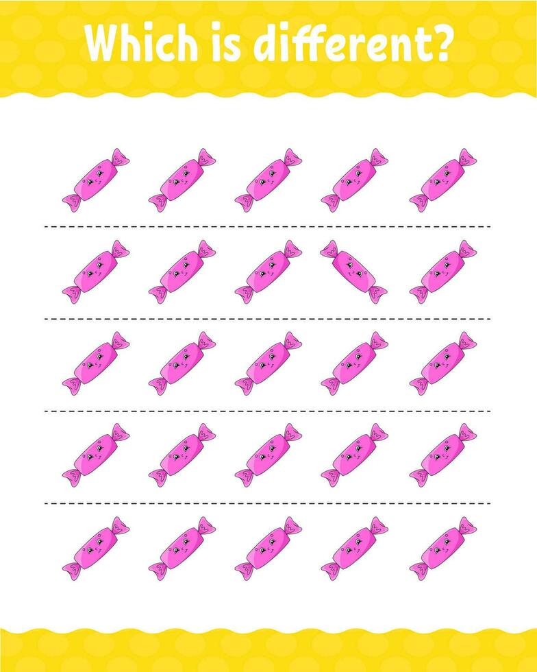 Which is different. Education developing worksheet for kids. Activity page. Birthday theme. Vector illustration.