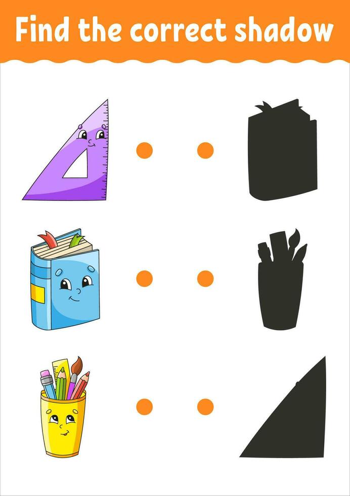 encontrar la sombra correcta. hoja de trabajo de desarrollo educativo. juego de correspondencias para niños. página de actividades de colores. rompecabezas para niños. lindo personaje ilustración vectorial vector