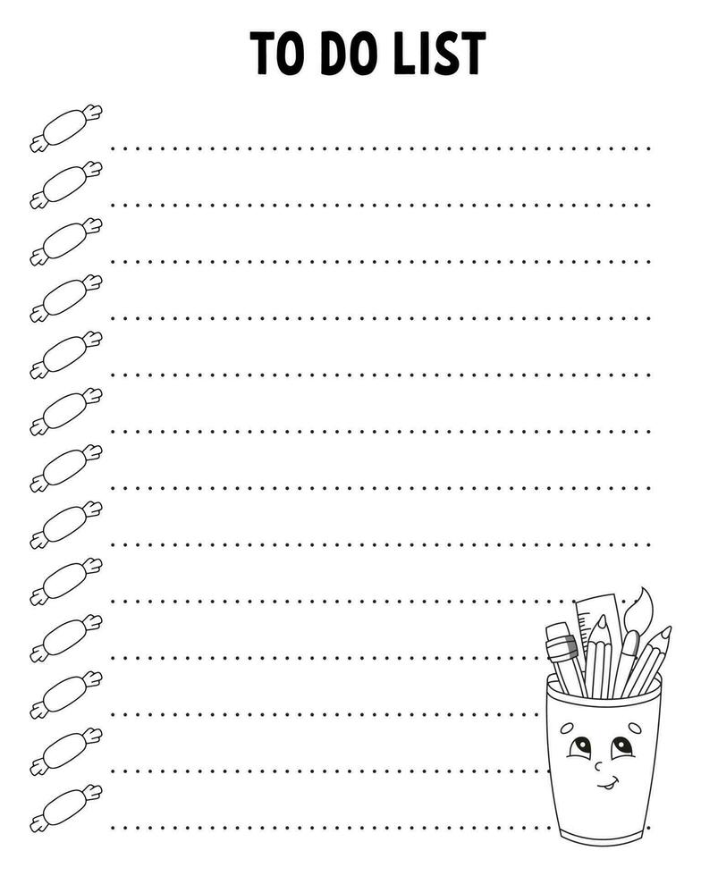 To do list. Printable template. Lined sheet. Handwriting paper. For diary, planner, checklist, wish list. Vector illustration. Back to school theme.