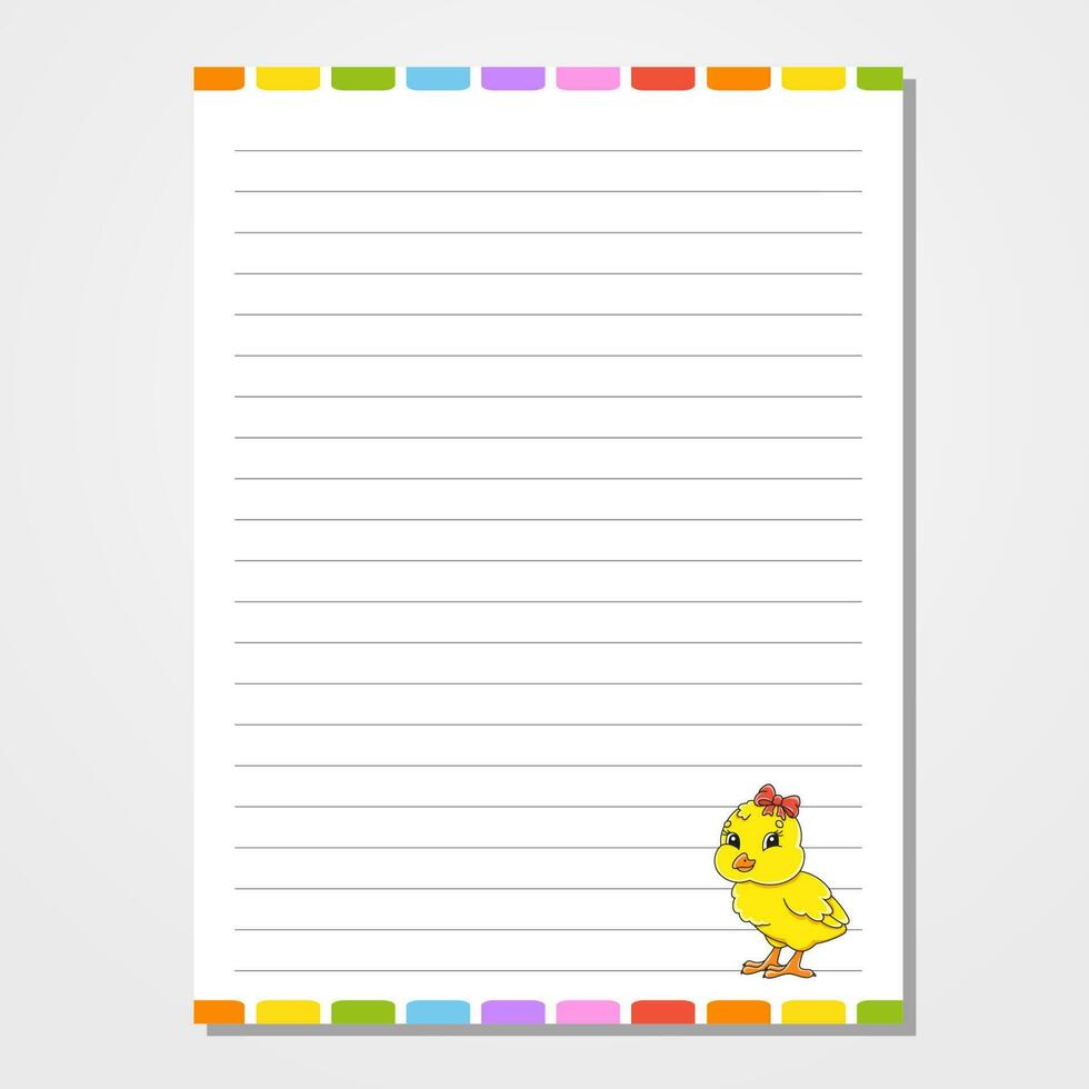 Sheet template for notebook, notepad, diary. Lined paper. Cute character. Easter theme. Isolated vector illustration. cartoon style.