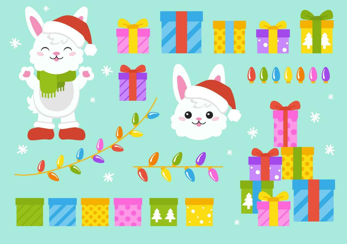 Cartoon character christmas rabbit. Colorful vector illustration. Isolated on color background. Design element. Template for your design, books, stickers, cards.