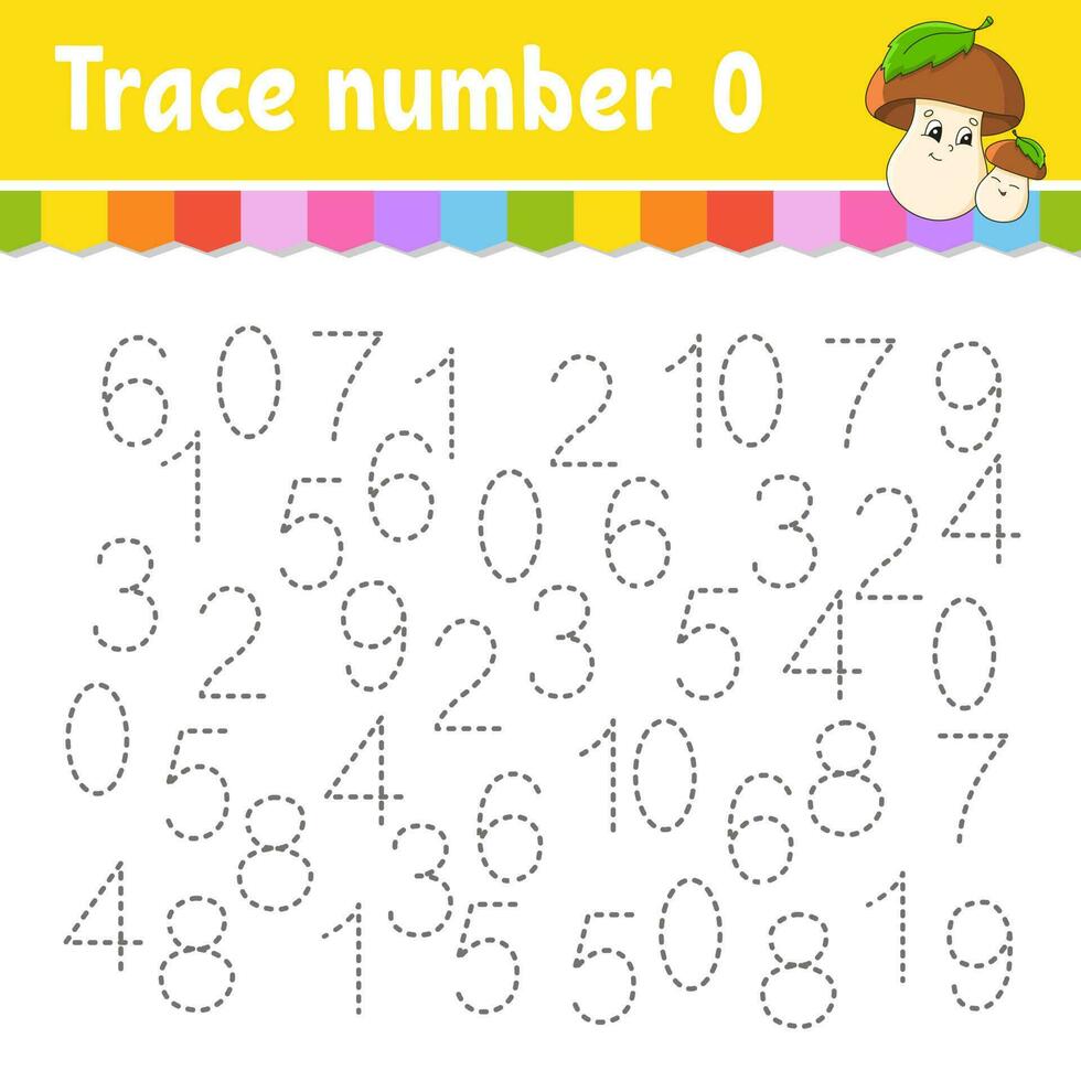 Trace number . Handwriting practice. Learning numbers for kids. Education developing worksheet. Activity page. Vector illustration.