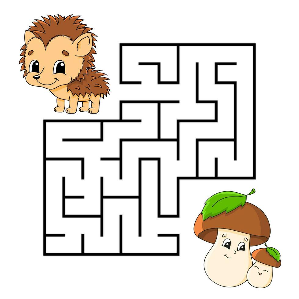 Square maze. Game for kids. Puzzle for children. Labyrinth conundrum. cartoon character. Isolated on white background. Vector illustration.