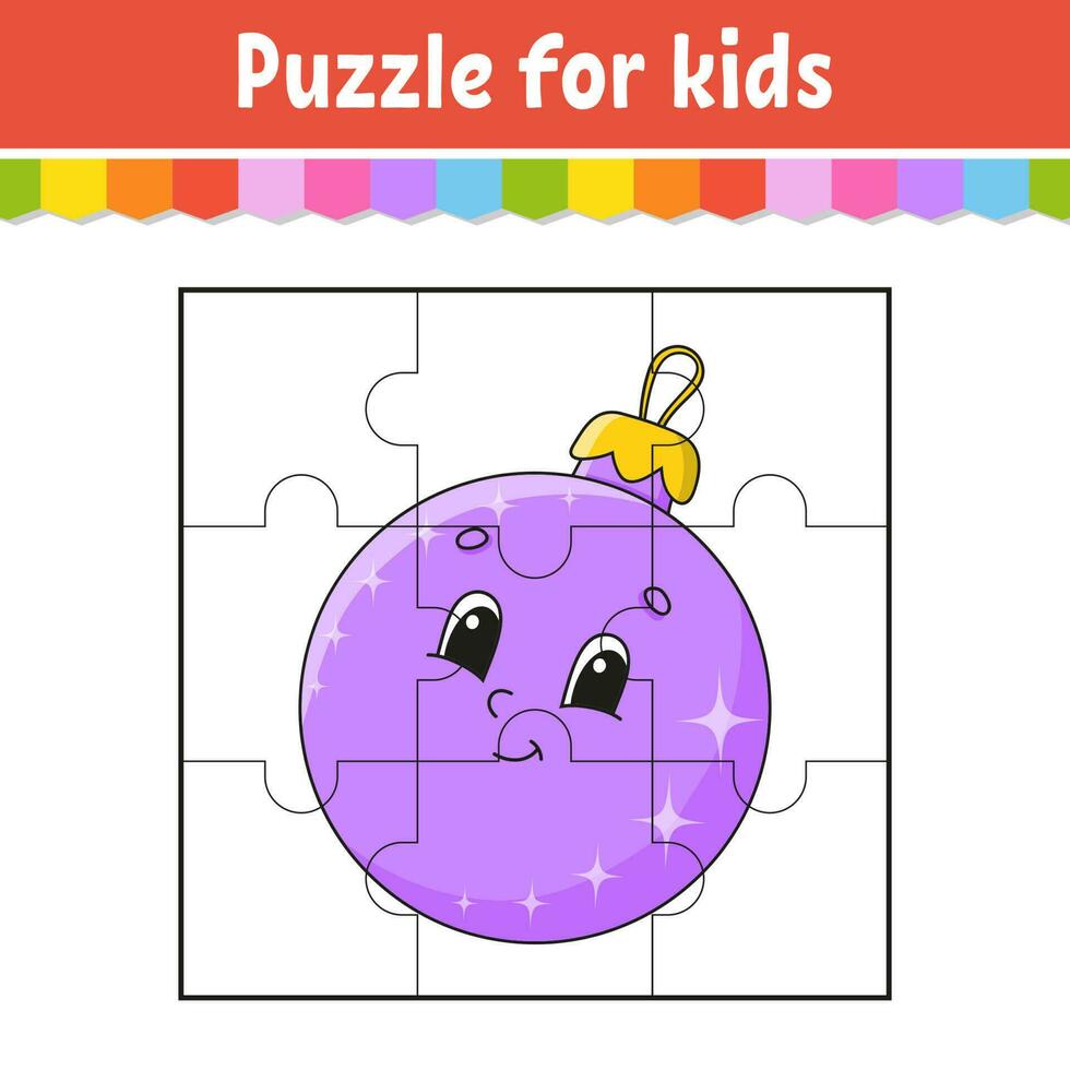 Puzzle game for kids. Jigsaw pieces. Color worksheet. Christmas theme. Activity page. Isolated vector illustration. cartoon style.