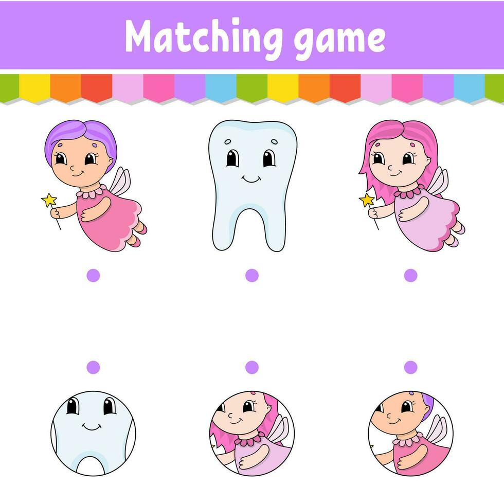 Matching game for kids. Education developing worksheet. Draw a line. Activity page. cartoon character. Vector illustration.