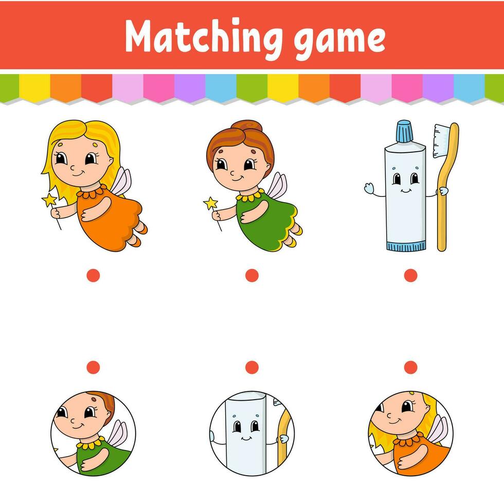 Matching game for kids. Education developing worksheet. Draw a line. Activity page. cartoon character. Vector illustration.