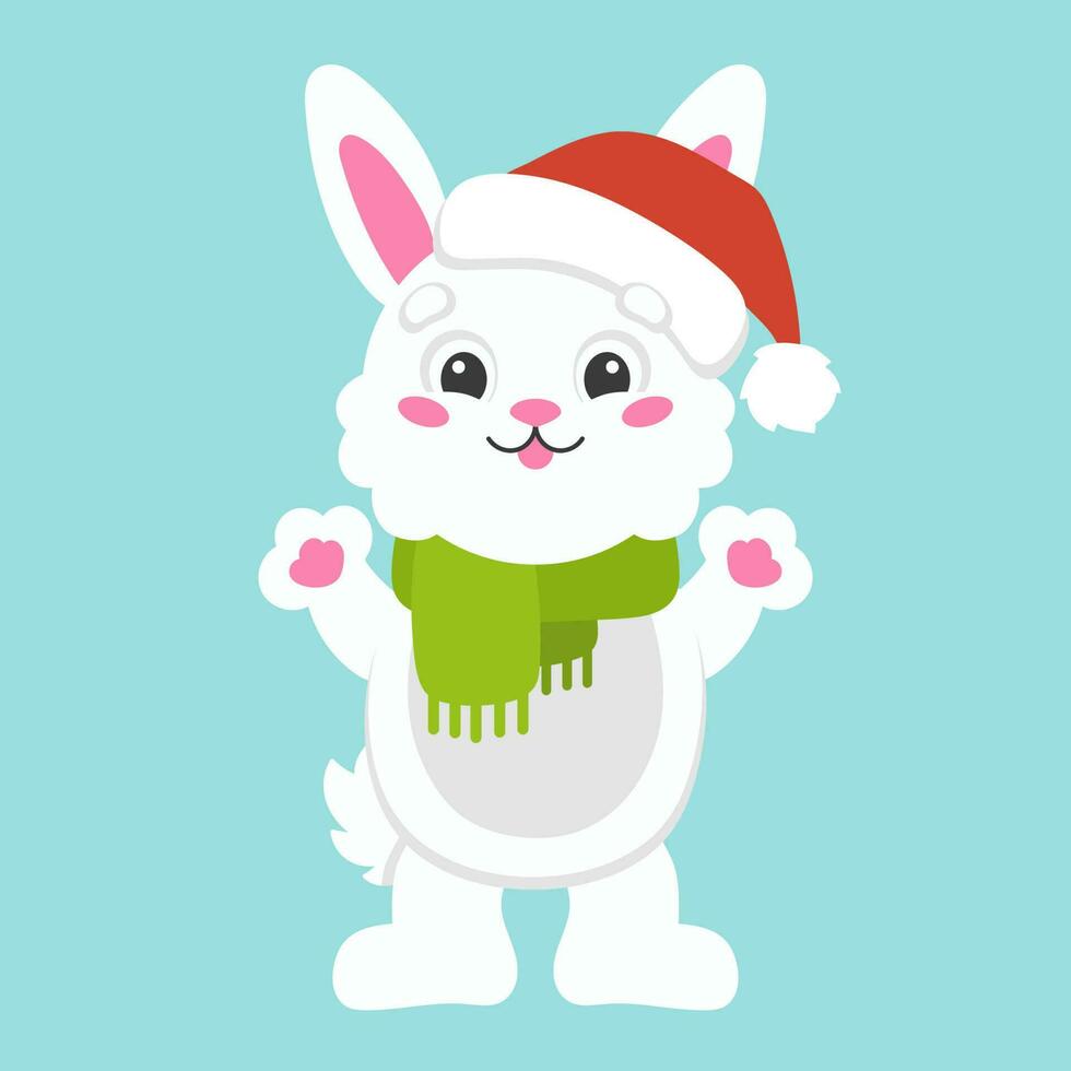 Cartoon character christmas rabbit. Colorful vector illustration. Isolated on color background. Design element. Template for your design, books, stickers, cards.