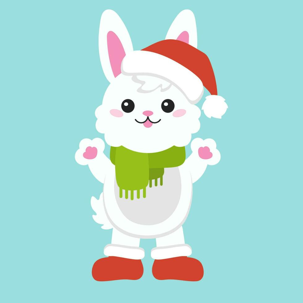 Cartoon character christmas rabbit. Colorful vector illustration. Isolated on color background. Design element. Template for your design, books, stickers, cards.