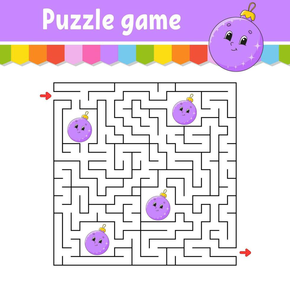 Square maze. Game for kids. Puzzle for children. Labyrinth conundrum. Find the right path. Cartoon character. Vector illustration.