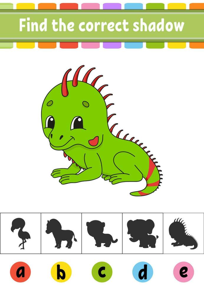 Find the correct shadow. Education developing worksheet. Activity page. Color game for children. Cartoon character. Vector illustration.