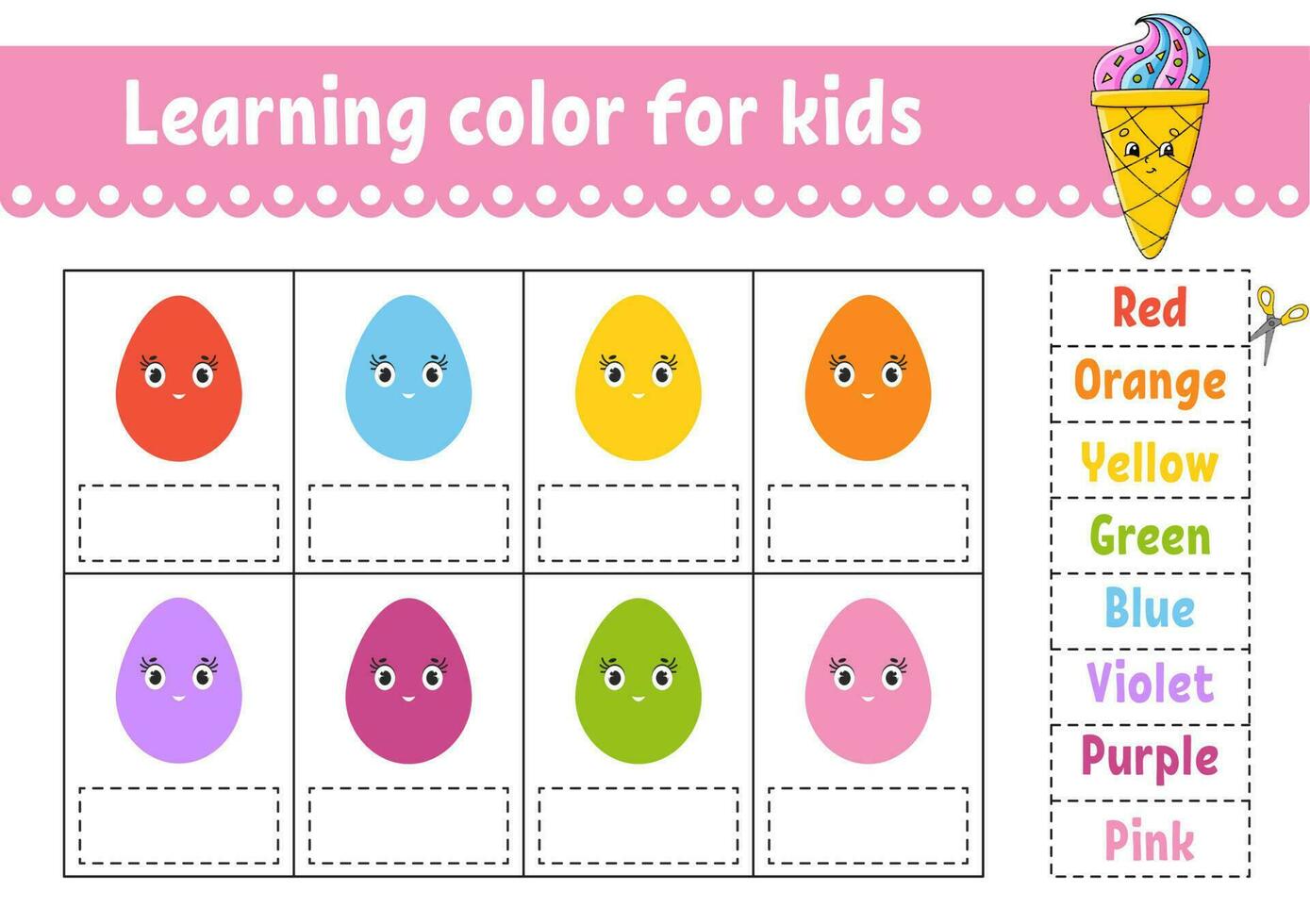 Learning color for kids. Education developing worksheet. Activity page with color pictures. Riddle for children. Funny character. cartoon style. Vector illustration.