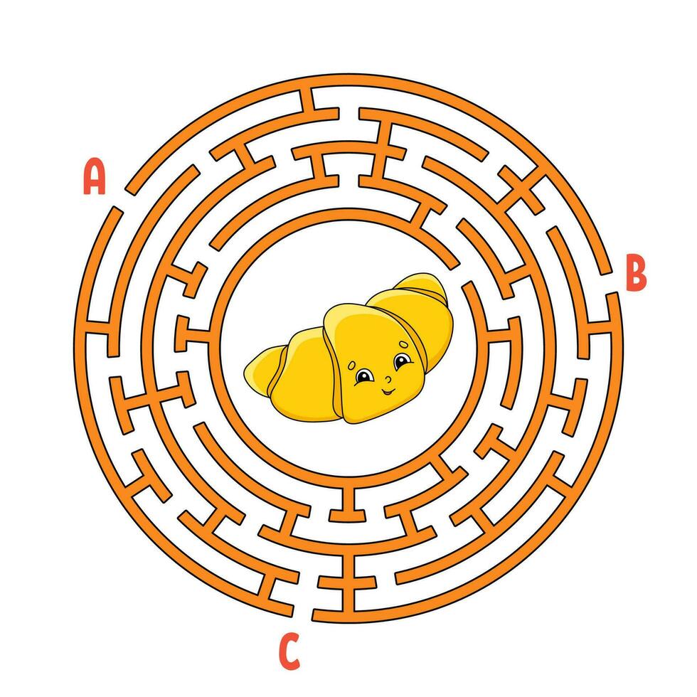 Circle maze. Game for kids. Puzzle for children. Round labyrinth conundrum. Find the right path. Birthday theme. Vector illustration.